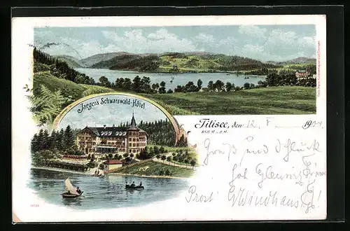 Lithographie Titisee, Jaeger`s Schwarzwald-Hotel