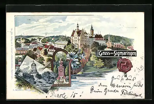 Lithographie Sigmaringen, Mausoleum, Panorama