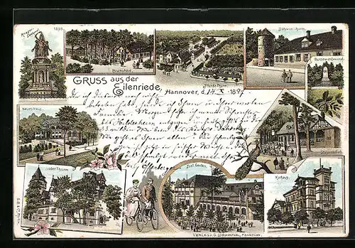 Lithographie Hannover, Gasthaus Steuerndieb, Eilenriede, Zool. Garten, Kurhaus