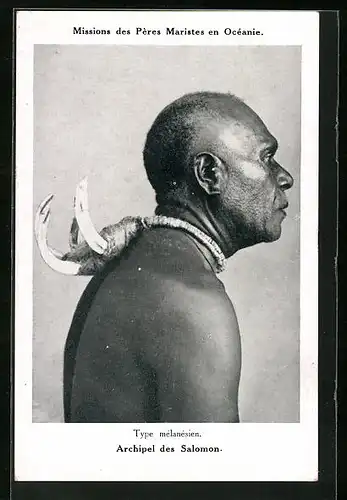 AK Archipel des Salomon, Type melanesien, Melanesier mit Halsschmuck aus Tierhauern