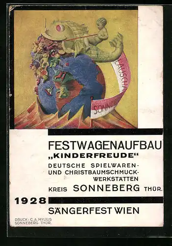 Künstler-AK Sonneberg /Thür., Festwagenaufbau Kindefreude für das Wiener Sängerfest