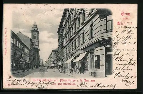 AK Wien, Westbahnstrasse mit Pfarrkirche z. h. Laurenz am Schottenfelde