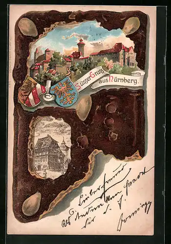 Präge-AK Nürnberg, Ansicht der Burg auf Lebkuchen