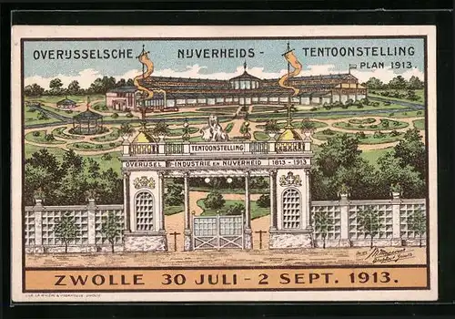 Lithographie Zwolle, Overusselsche Nuverheids-Tentoonstelling Plan 1913