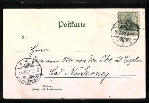 Lithographie Remscheid, Alleestrasse, Kaiserplatz mit Denkmal