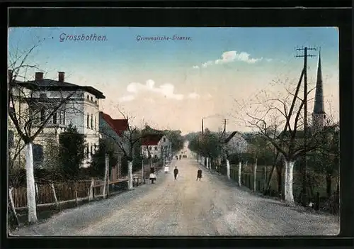 AK Grossbothen, Blick in die Grimmaische Strasse