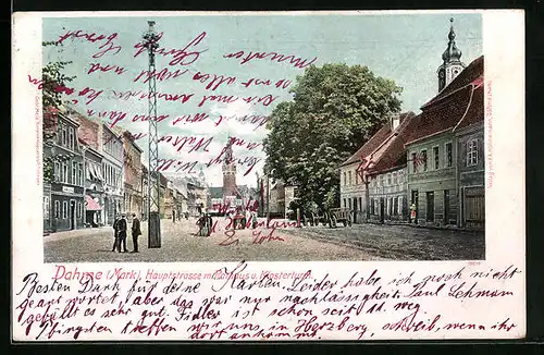 AK Dahme /Mark, Hauptstrasse mit Rathaus und Klosterturm