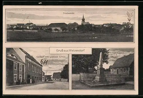 AK Wetzendorf, Gasthof zum goldenen Löwen, Kriegerdenkmal