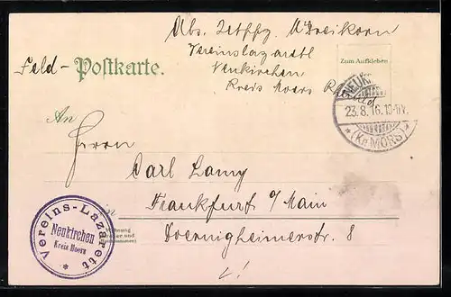 Lithographie Neukirchen /Krs. Moers, Dorfstrasse, Buchhandlung des Erziehungsvereins, Post