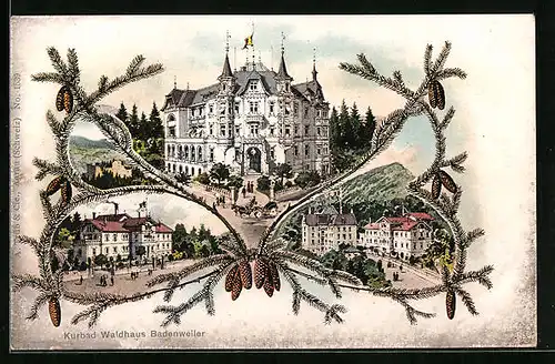 Lithographie Badenweiler, Hotel Kurbad Waldhaus