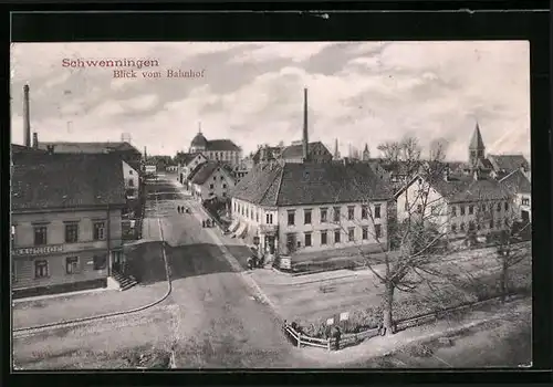 AK Schwenningen, Blick vom Bahnhof in eine Strasse
