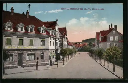 AK Schwenningen a. N., Herdstrasse am Cafe Reinhard Schlenker