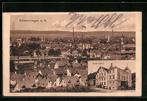 AK Schwenningen a. N., Hotel Adler, Teilansicht der Stadt