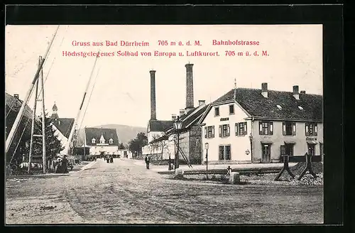 AK Bad Dürrheim, Bahnhofstrasse, Bahnschienen mit offenen Schranken