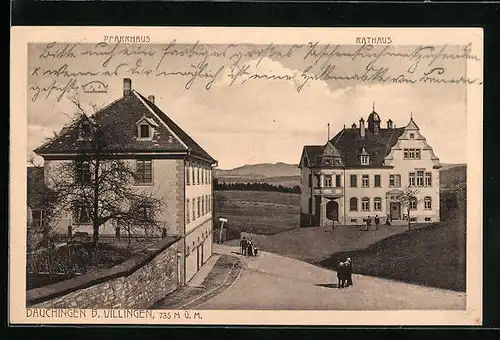 AK Dauchingen bei Villingen, Pfarrhaus und Rathaus aus der Vogelschau