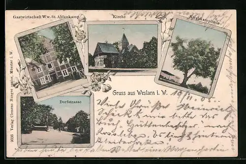 AK Weslarn i. W., Gasthaus Ww. St. Ahlenkamp, Kirchkamplinde, Dorfstrasse