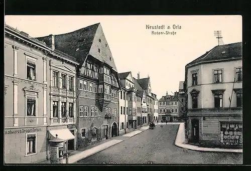 AK Neustadt a. Orla, Rodaer Strasse aus der Vogelschau