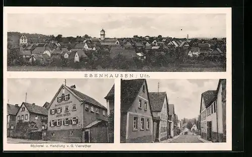 AK Ebenhausen /Utr., Bäckerei und Handlung G. Vierrether, Panorama des Ortes