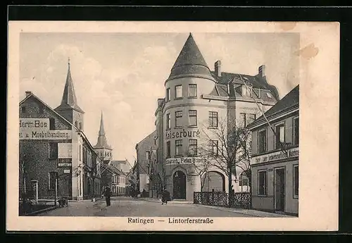 AK Ratingen, Lintorferstrasse mit Restaurant Kaiserburg