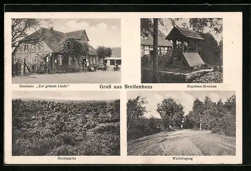 AK Breitenhees, Gasthaus Zur grünen Linde, Heidepartie, Napoleon-Brunnen