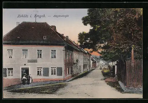 AK Zöblitz i. Erzgeb., Angerstrasse mit Bäckerei