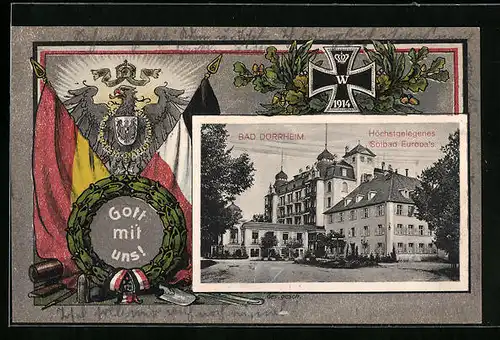 AK Bad Dürrheim, Solbad, Adler mit Wappen, Passepartout