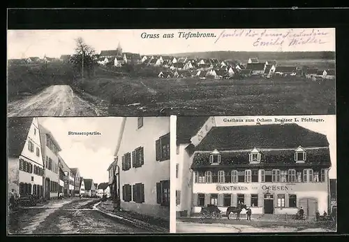AK Tiefenbronn, Gasthaus zum Ochsen, Strassenpartie, Totalansicht