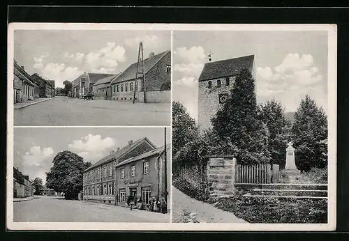 AK Hakenstedt, Geschäft von Carl Dankworth, Denkmal, Strassenpartie