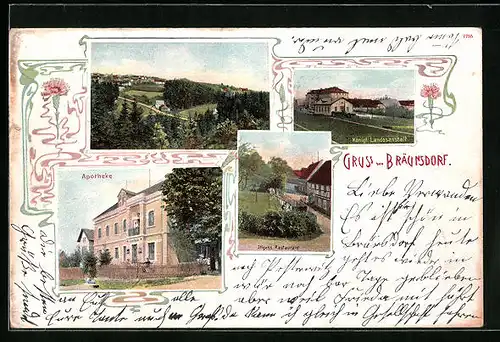 AK Bräunsdorf, Illgens Restaurant, Königliche Landesanstalt, Apotheke