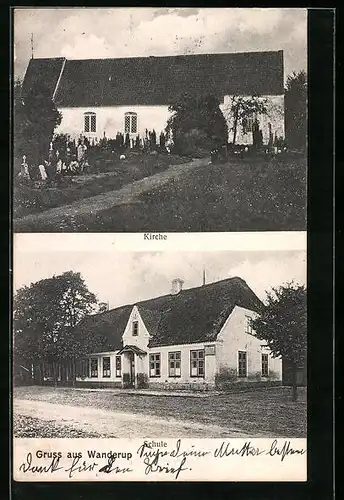 AK Wanderup, Kirche mit Friedhof, Schule