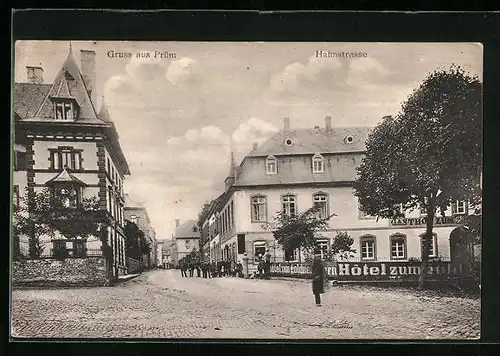 AK Prüm, Hahnstrasse mit Hotelgebäude