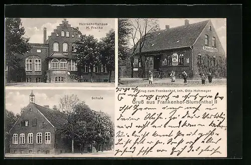 AK Frankenhof-Blumenthal, Krug zum Frankenhof, Herrschaftshaus H. Franke, Schule