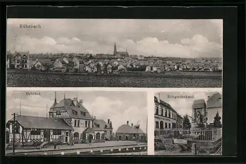 AK Rübenach, Bahnhof, Kriegerdenkmal, Totalansicht