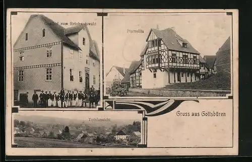AK Gottsbüren, Gasthof zum Reinhardswald, Pfarrvilla, Totalansicht