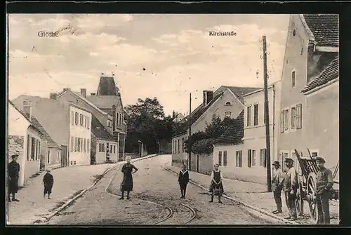 AK Glöthe, Kirchstrasse mit Einwohnern