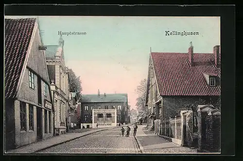 AK Kellinghusen, Hauptstrasse mit Bahnhof-Hôtel und Geschäften