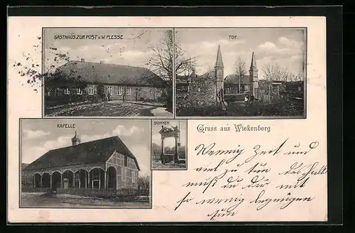 AK Wiekenberg, Gasthaus zur Post, Kapelle, Brunnen