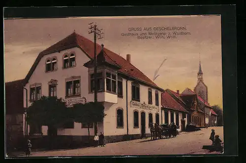 AK Oeschelbronn, Gasthaus und Metzgerei zum Waldhorn