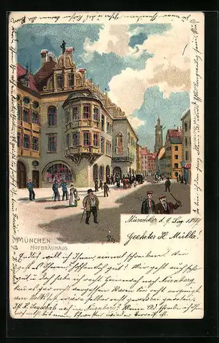 Lithographie München, Passanten vor dem Hofbräuhaus