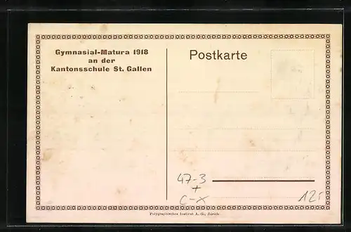 Künstler-AK St. Gallen, Gymnasial-Matura 1918