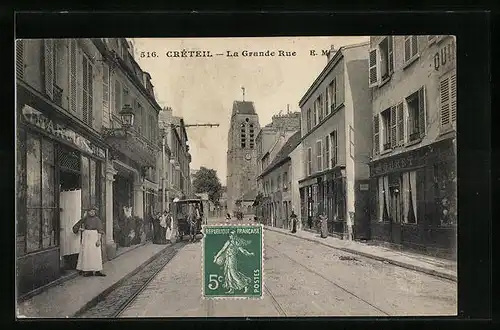 AK Creteil, La Grande Rue, Pferdebahn