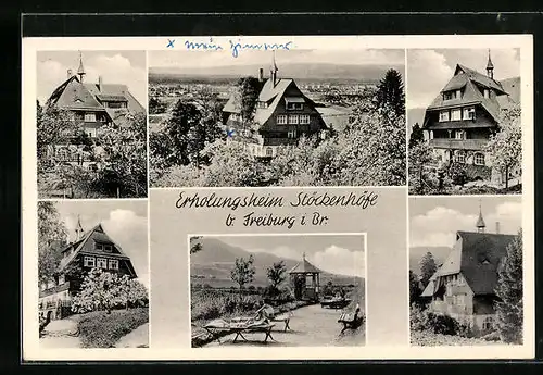 AK Freiburg i. B., am Erholungsheim Stöckenhöfe, auf der Terrasse mit Pavillon