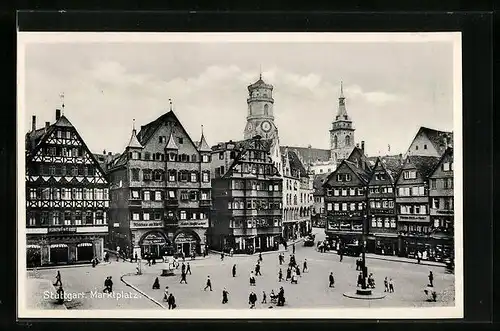 AK Stuttgart, Passanten auf dem Marktplatz