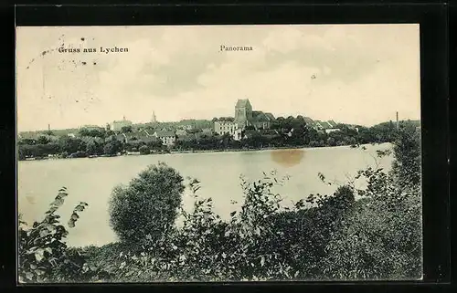 AK Lychen, Panoramaansicht der Stadt vom Seeufer aus