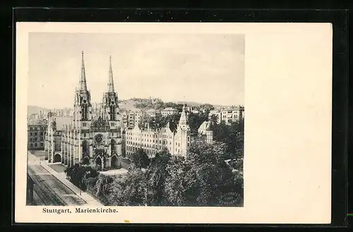 AK Stuttgart, Blick auf die Marienkirche