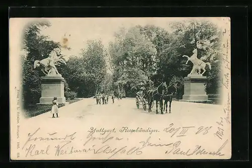 AK Stuttgart, Rossebändiger, Pferdemonumente im Park