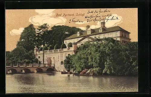 AK Bad Pyrmont, an der Brücke vor dem Schloss