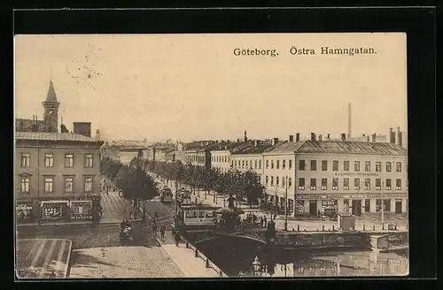 AK Göteborg, Östra Hamngatan, Strassenbahn auf der Brücke