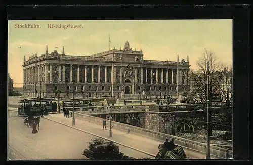 AK Stockholm, Riksdagshuset, Strassenbahn unterwegs