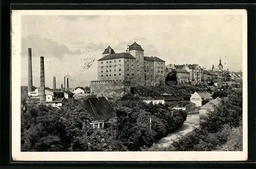 AK Mlada Boleslav, Blick auf die Altstadt und das Schloss